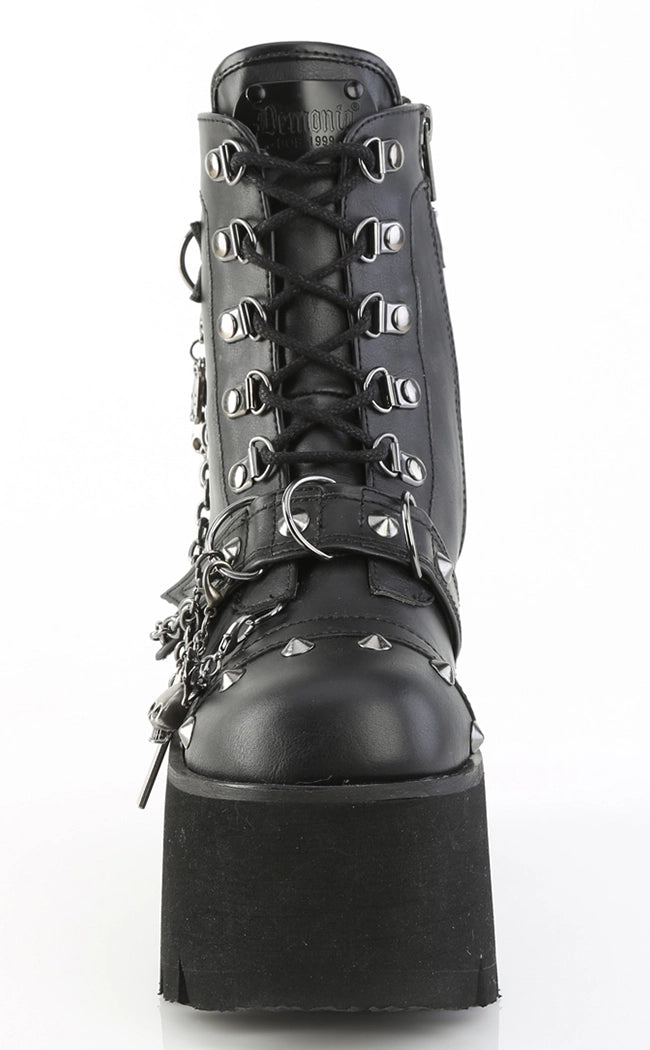 ASHES-52 Black Vegan Leather Platform Ankle Boots (AU Stock)