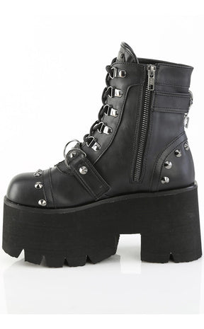 ASHES-52 Black Vegan Leather Platform Ankle Boots