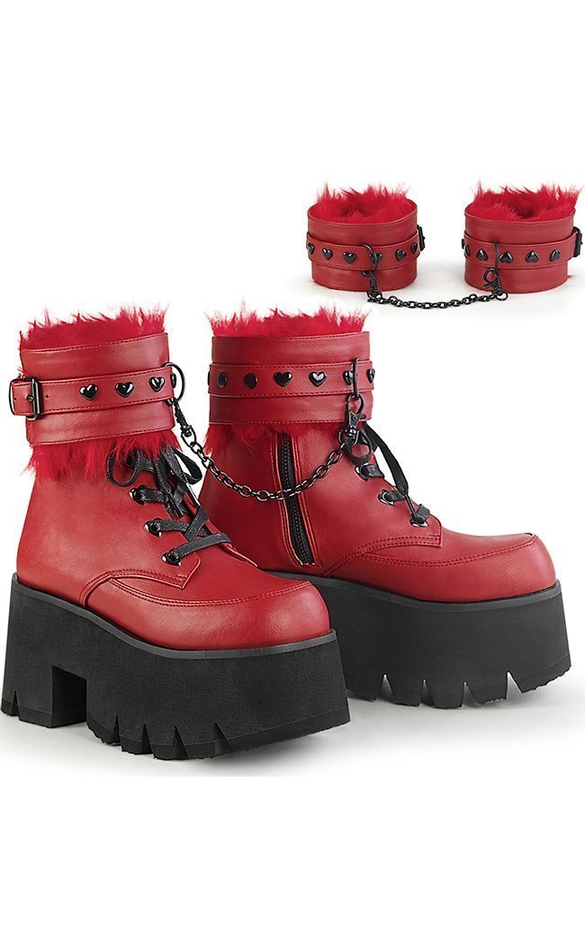 ASHES-57 Red Cuff Combat Boots-Demonia-Tragic Beautiful