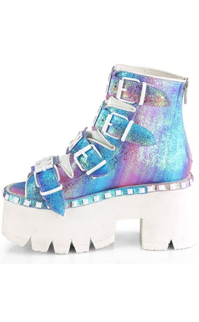 ASHES-70 Purple Iridescent Chunky Ankle Boots-Demonia-Tragic Beautiful