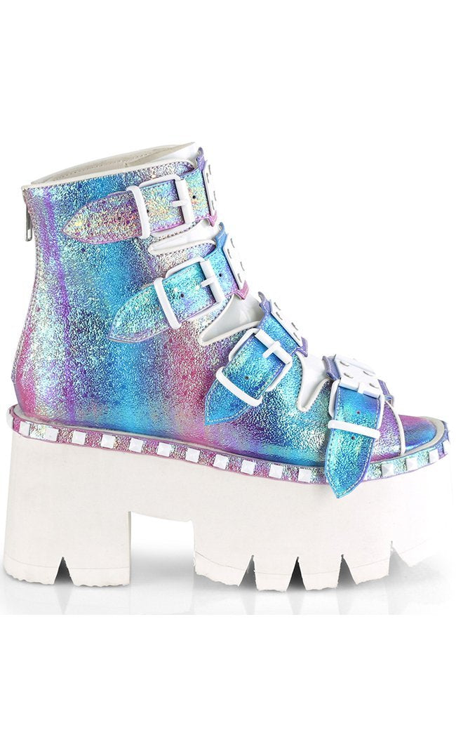 ASHES-70 Purple Iridescent Chunky Ankle Boots-Demonia-Tragic Beautiful