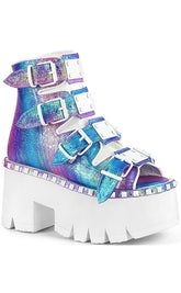 ASHES-70 Purple Iridescent Chunky Ankle Boots-Demonia-Tragic Beautiful