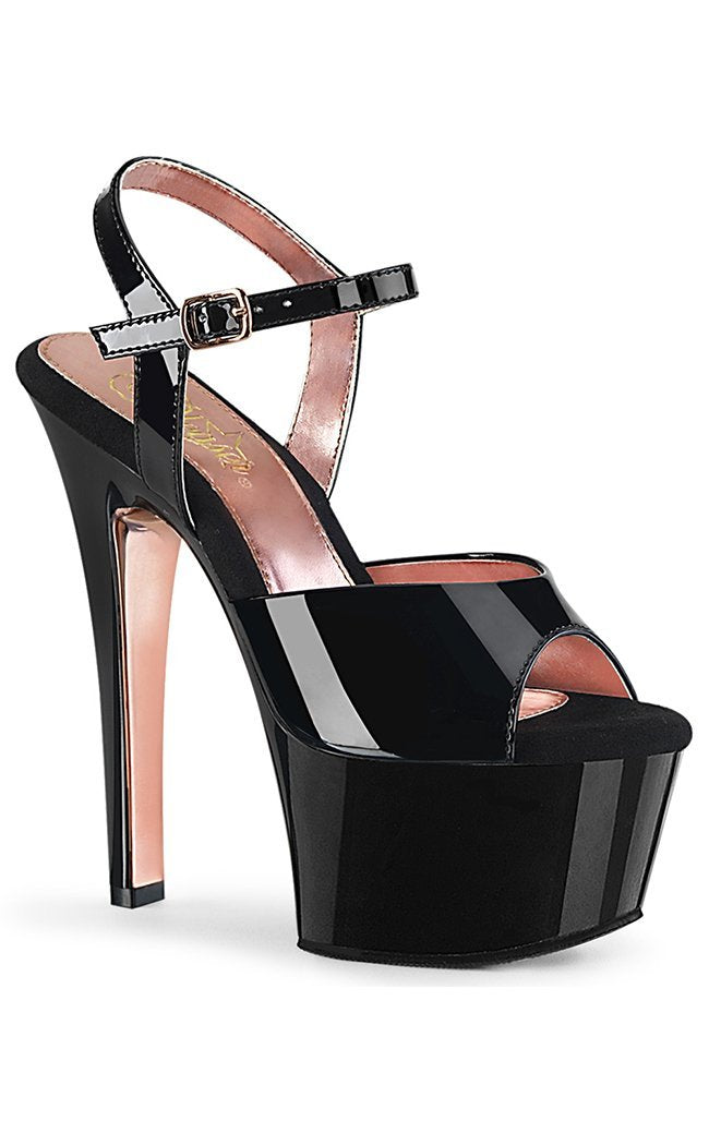 ASPIRE-609TT Black & Rose Gold Chrome Heels-Pleaser-Tragic Beautiful