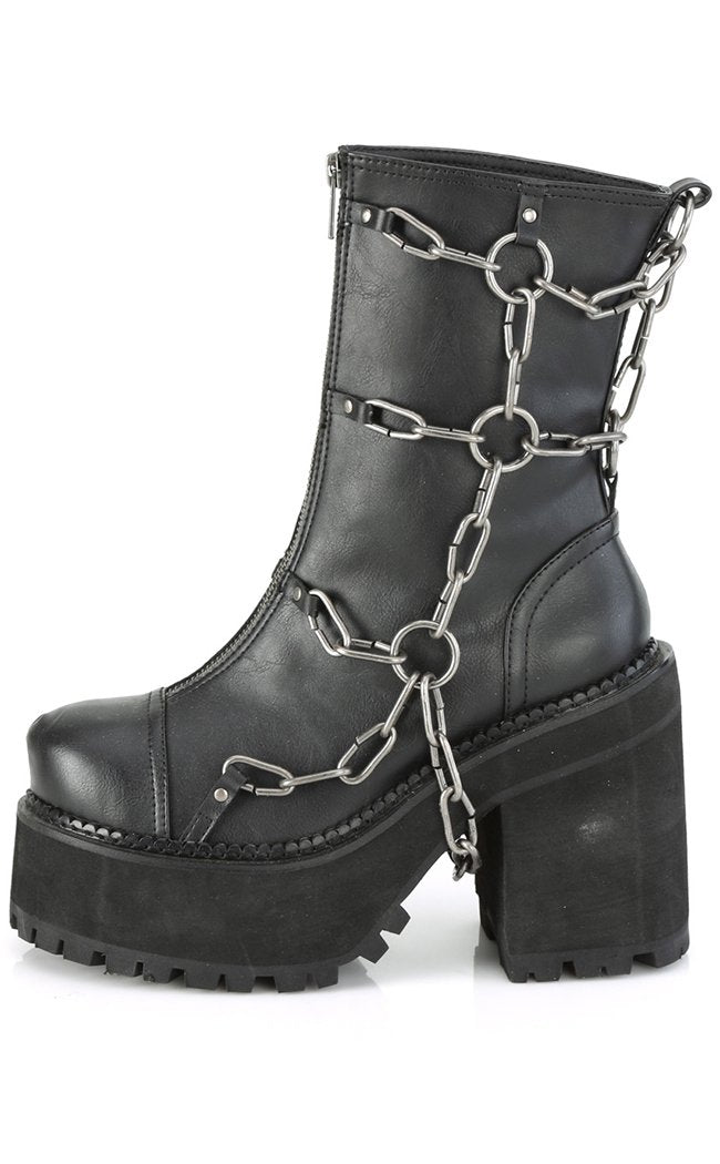 ASSAULT-66 Black Vegan Chain Boots-Demonia-Tragic Beautiful