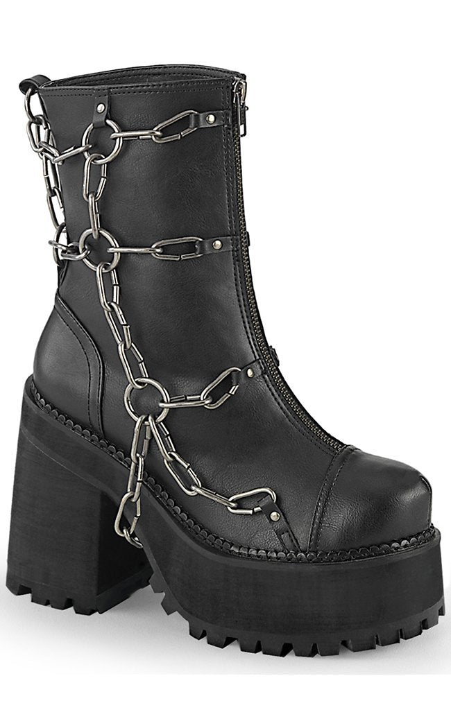 ASSAULT-66 Black Vegan Chain Boots-Demonia-Tragic Beautiful