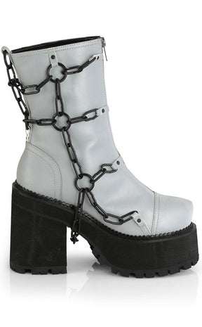 ASSAULT-66 Grey Reflective Chain Boots-Demonia-Tragic Beautiful