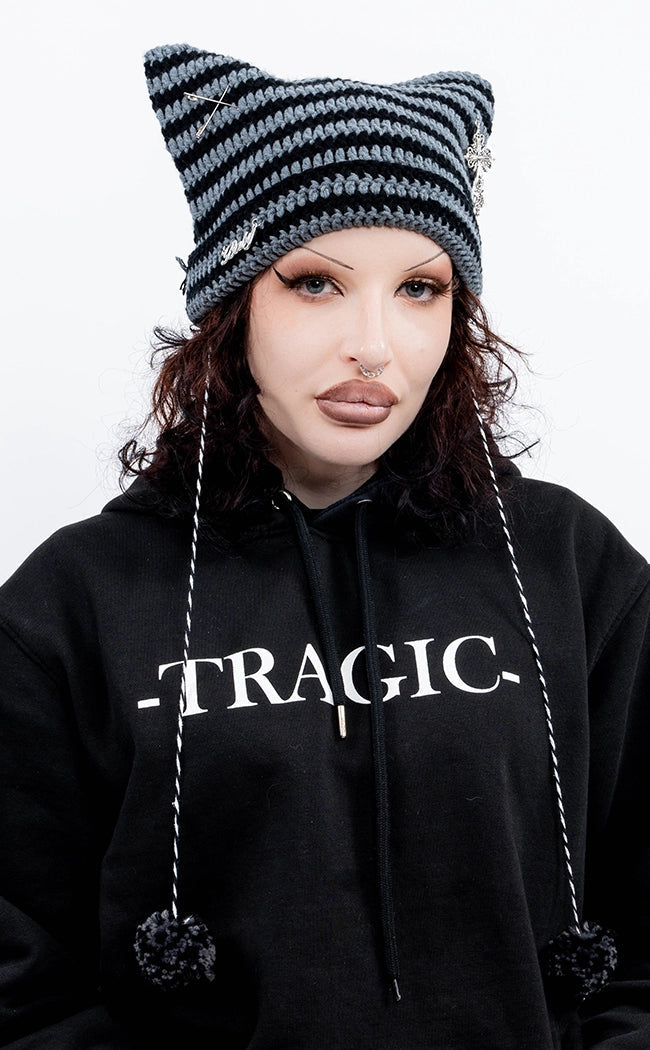 Bad Intentions Beanie | Grey & Black-Cold Black Heart-Tragic Beautiful