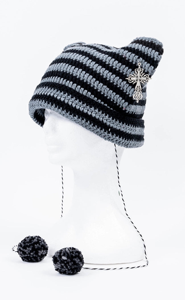 Bad Intentions Beanie | Grey & Black-Cold Black Heart-Tragic Beautiful