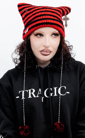 Bad Intentions Beanie | Red & Black-Cold Black Heart-Tragic Beautiful