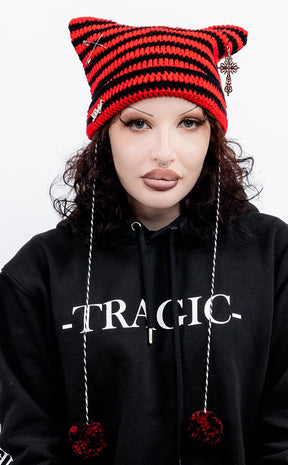 Bad Intentions Beanie | Red & Black-Cold Black Heart-Tragic Beautiful