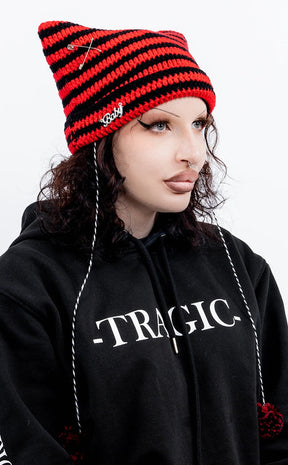 Bad Intentions Beanie | Red & Black-Cold Black Heart-Tragic Beautiful