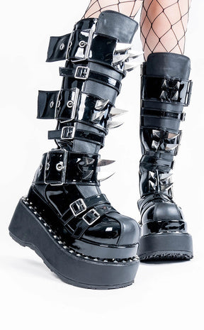 BEAR-215 Black Patent Knee-High Boots (AU Stock)-Demonia-Tragic Beautiful