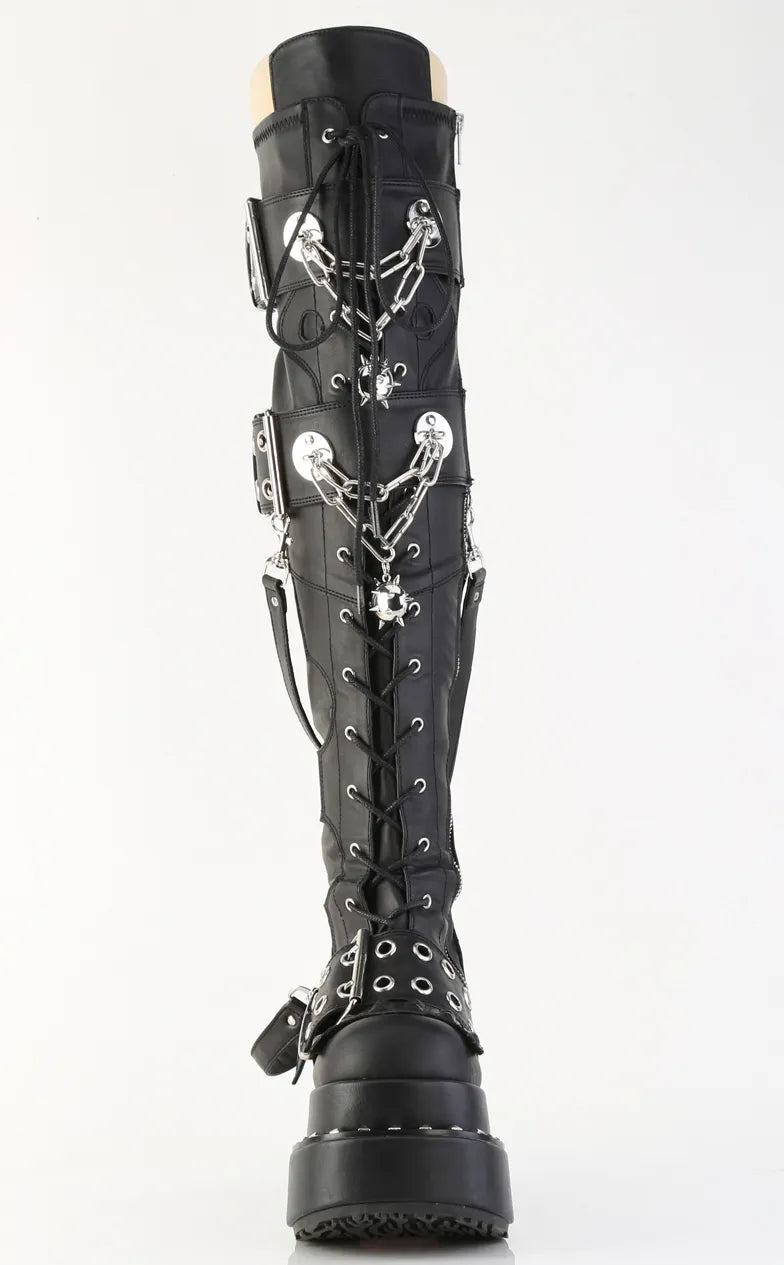 BEAR-316 Black Vegan Leather Thigh High Boots