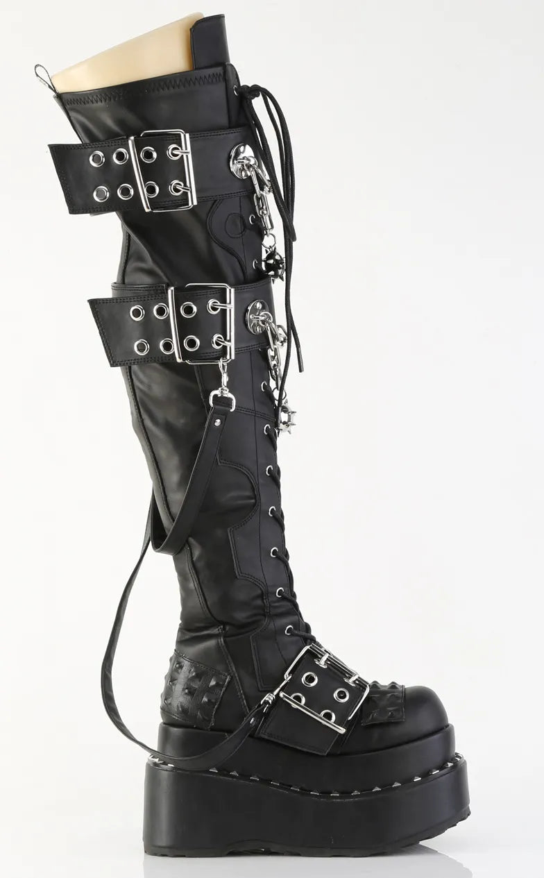 BEAR-316 Black Vegan Leather Thigh High Boots