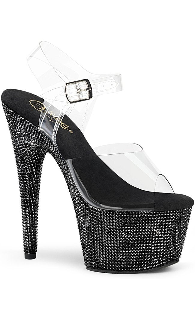 BEJEWELED-708DM Black Rhinestone Heels-Pleaser-Tragic Beautiful