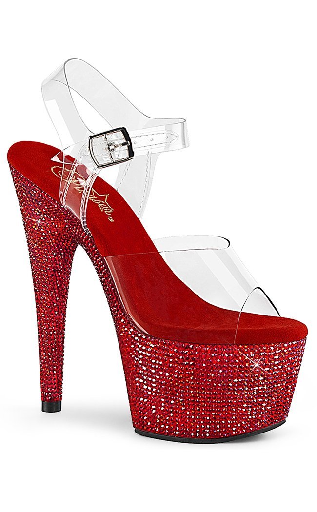 BEJEWELED-708DM Red Rhinestone Heels-Pleaser-Tragic Beautiful