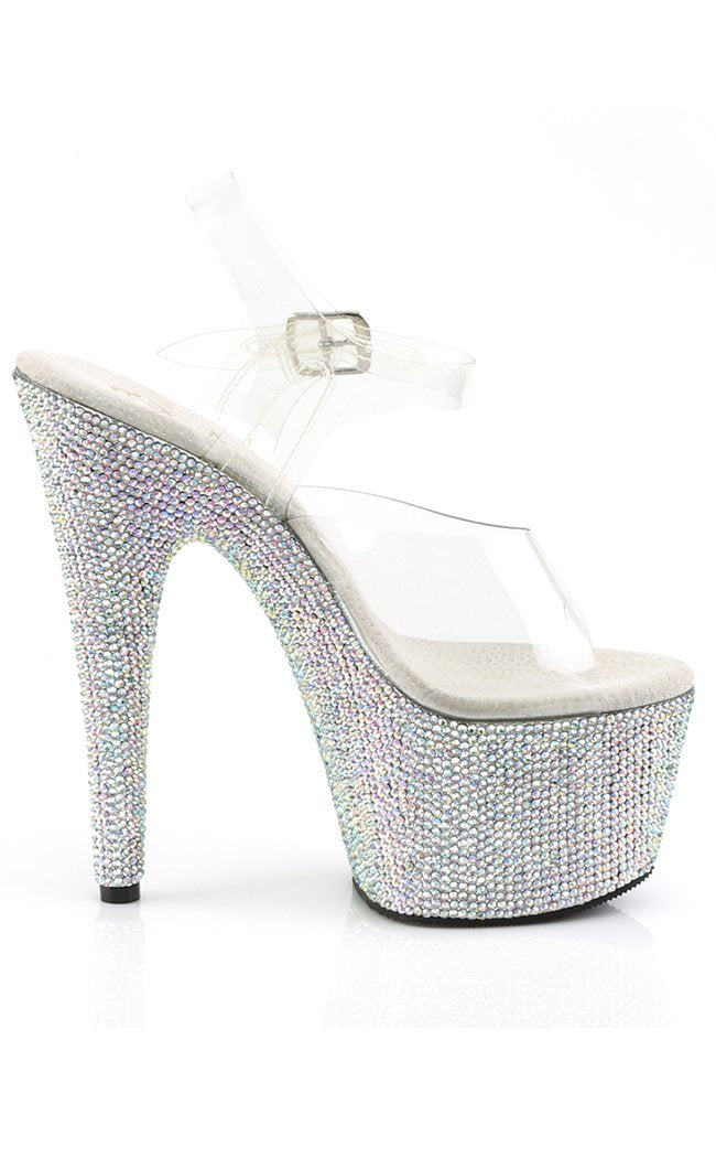 BEJEWELED-708DM Silver Rhinestone Heels-Pleaser-Tragic Beautiful