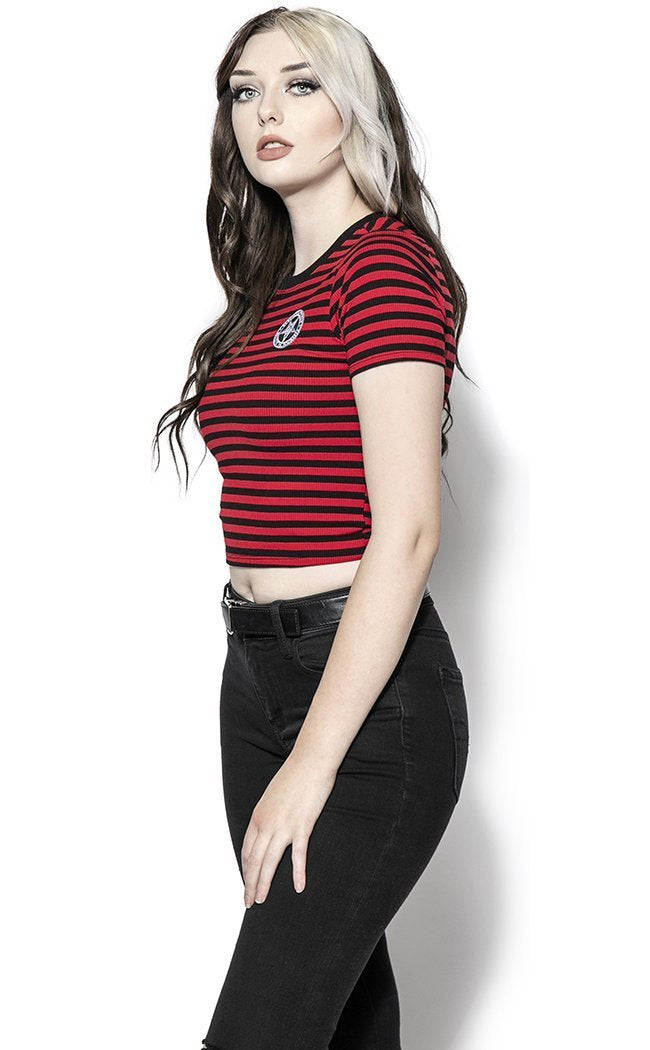 Believe In Yourself Striped Women's Crop Tee | Red-BlackCraft-Tragic Beautiful