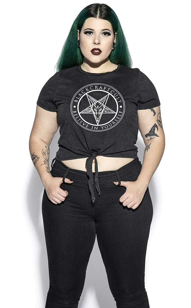 Believe in Yourself Tie Front Crop-BlackCraft-Tragic Beautiful