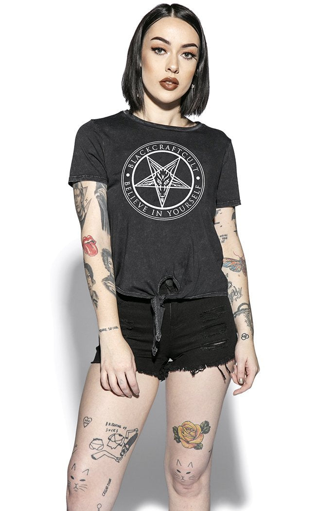 Believe in Yourself Tie Front Crop-BlackCraft-Tragic Beautiful