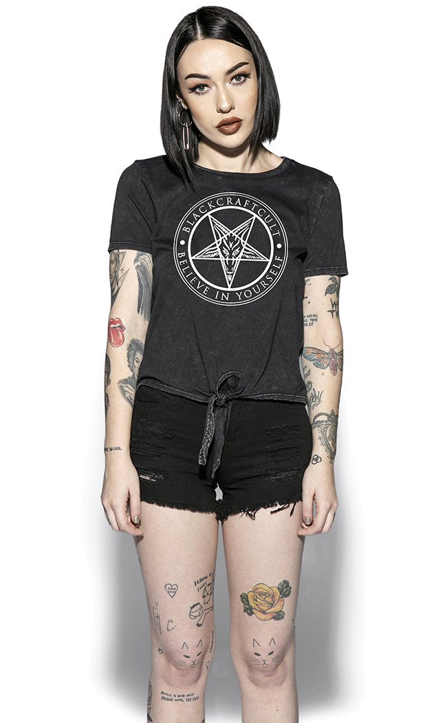 Believe in Yourself Tie Front Crop-BlackCraft-Tragic Beautiful