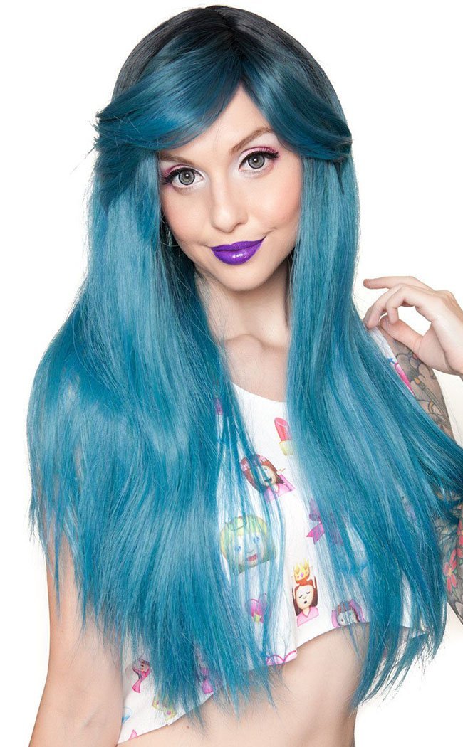 Bella Dark Root Long Turquoise Mix Wig-Rockstar Wigs-Tragic Beautiful