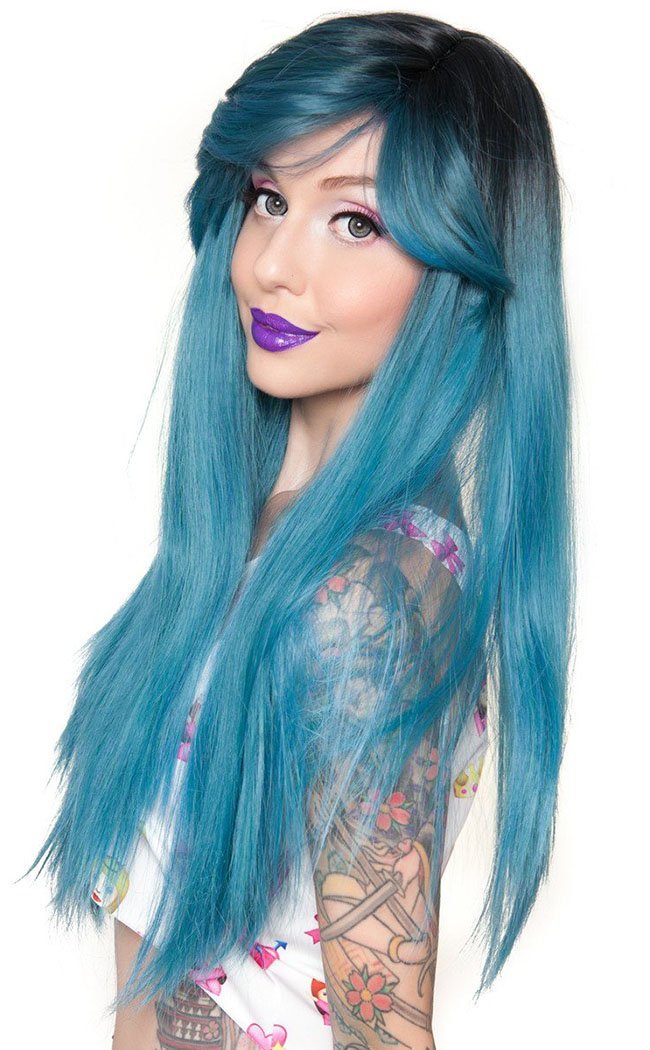 Bella Dark Root Long Turquoise Mix Wig-Rockstar Wigs-Tragic Beautiful