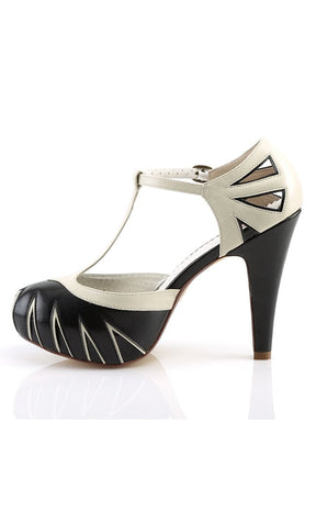 BETTIE-25 Blk-Cream Faux Leather Heels-Pin Up Couture-Tragic Beautiful