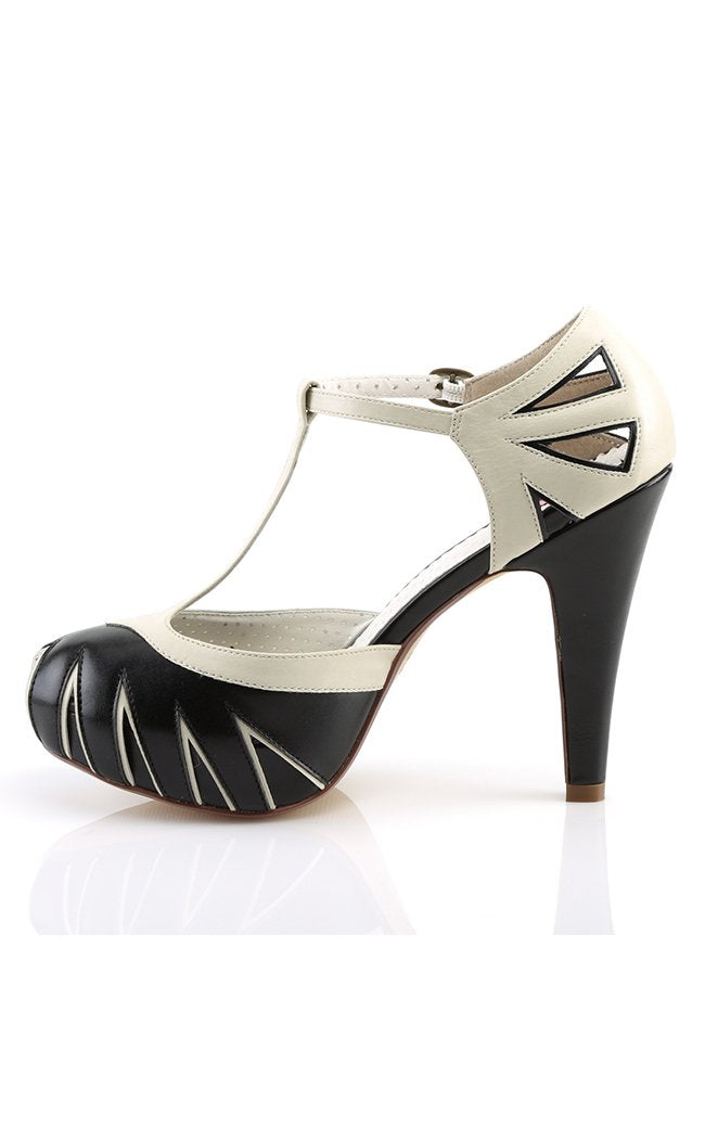 BETTIE-25 Blk-Cream Faux Leather Heels-Pin Up Couture-Tragic Beautiful