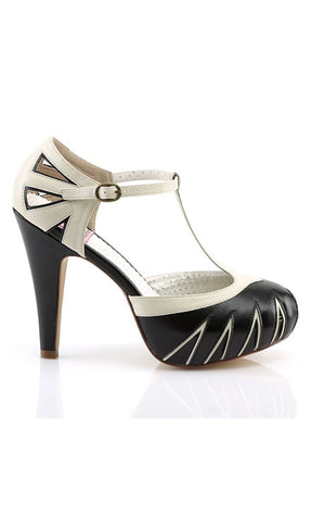 BETTIE-25 Blk-Cream Faux Leather Heels-Pin Up Couture-Tragic Beautiful