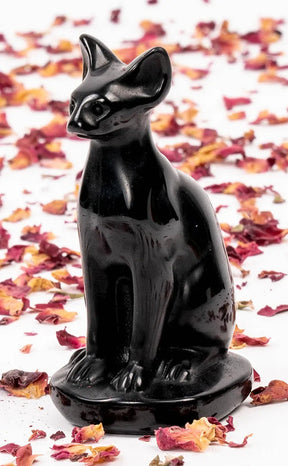 Black Obsidian Sphynx Cat Crystal Carving