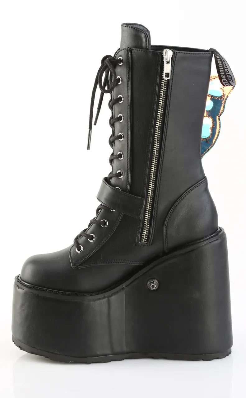 BLAZE-158 Black Vegan Leather Platform Boots