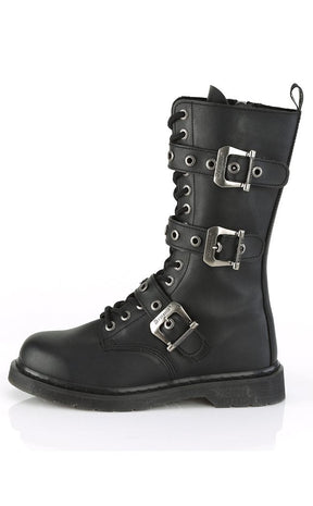 BOLT-330 Black Lace Up Mid Calf Boots-Demonia-Tragic Beautiful