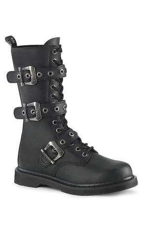 BOLT-330 Black Lace Up Mid Calf Boots-Demonia-Tragic Beautiful