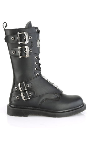 BOLT-345 Black Lace Up Mid Calf Boots-Demonia-Tragic Beautiful