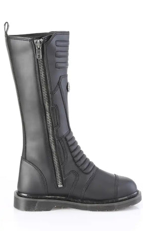 BOLT-405 Black Knee High Moto Boots-Demonia-Tragic Beautiful