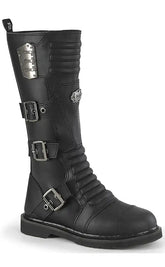 BOLT-405 Black Knee High Moto Boots-Demonia-Tragic Beautiful