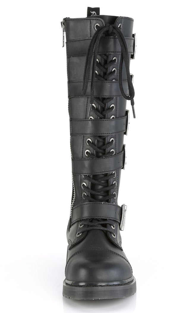 BOLT-425 Black Knee High Buckle Boots-Demonia-Tragic Beautiful