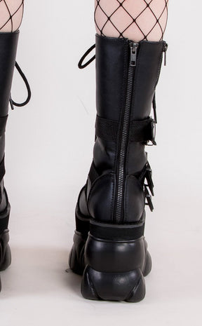 BOXER-230 Black Buckle Boots-Demonia-Tragic Beautiful