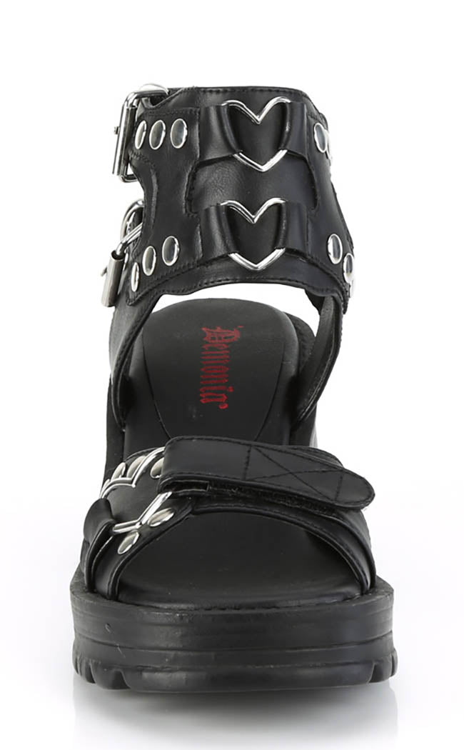 BRATTY-07 Black Chunky Heel Sandals-Demonia-Tragic Beautiful