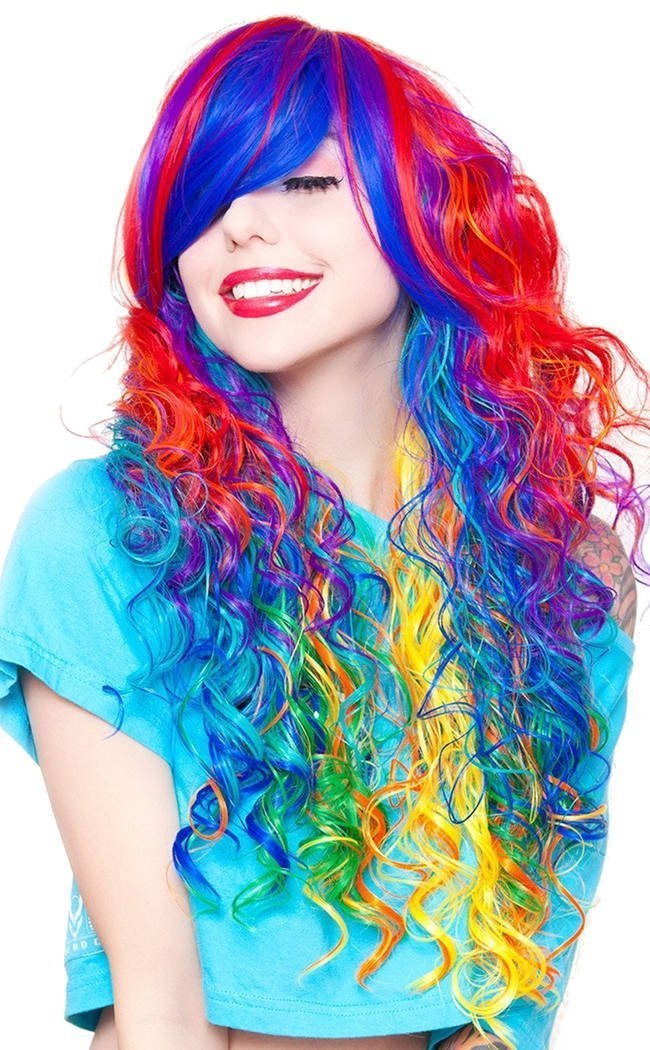 Bright Rainbow Rock Long Curly Wig-Rockstar Wigs-Tragic Beautiful