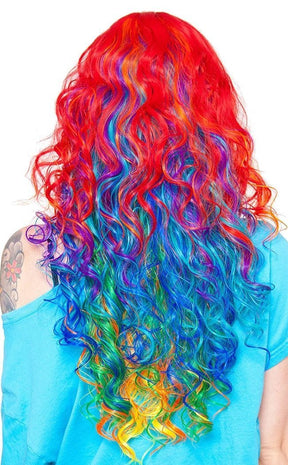 Bright Rainbow Rock Long Curly Wig-Rockstar Wigs-Tragic Beautiful