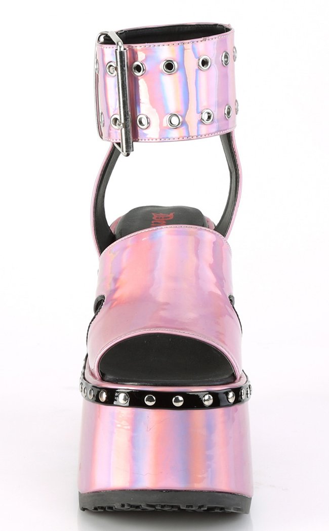 Demonia CAMEL 102 Pink Holographic Slides Alt Goth Shoes Australia