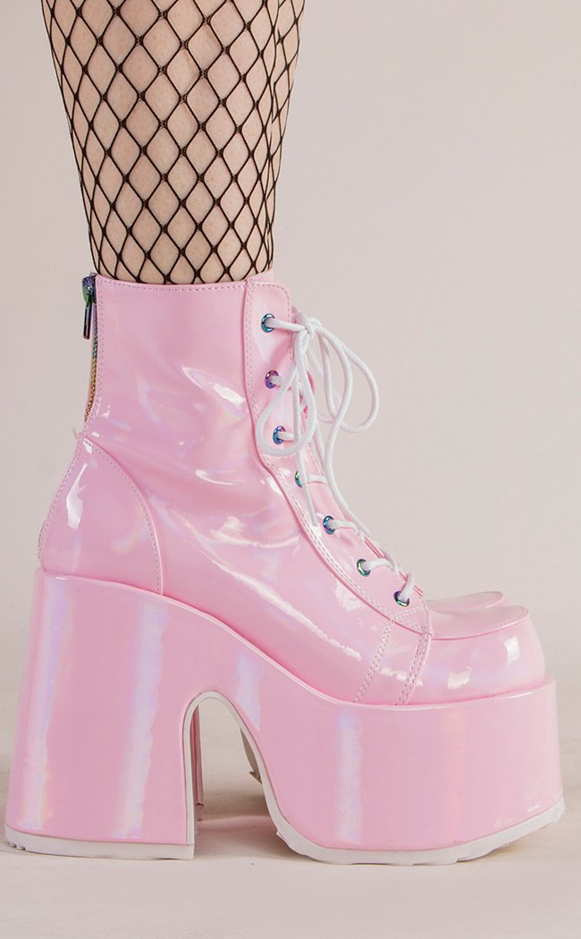 CAMEL-203 Baby Pink Patent Ankle Boots-Demonia-Tragic Beautiful