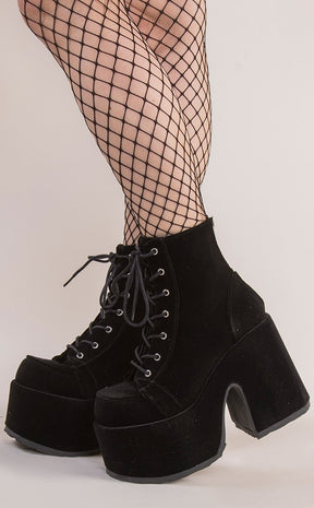 CAMEL-203 Black Velvet Boots-Demonia-Tragic Beautiful