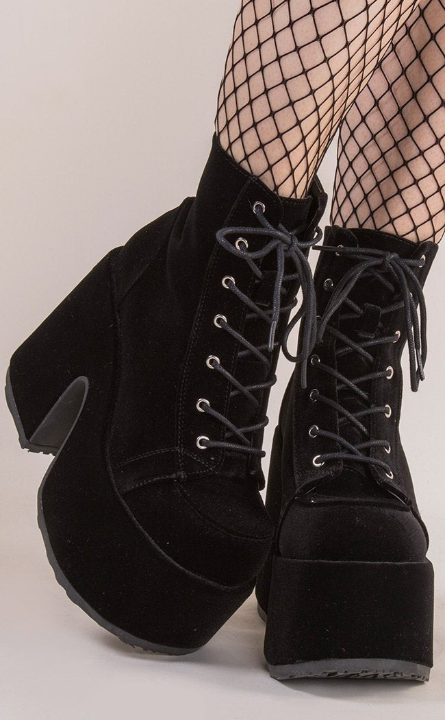 CAMEL-203 Black Velvet Boots-Demonia-Tragic Beautiful