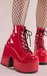 CAMEL-203 Red Patent Ankle Boots-Demonia-Tragic Beautiful