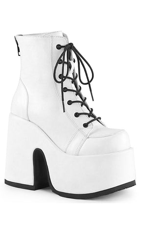 CAMEL-203 White Ankle Boots-Demonia-Tragic Beautiful