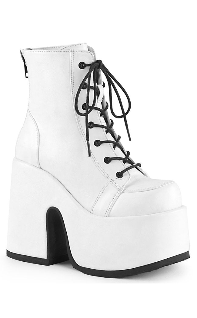 CAMEL-203 White Ankle Boots-Demonia-Tragic Beautiful