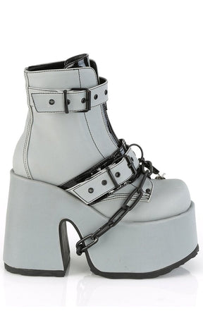 CAMEL-205 Grey Reflective Platform Boots-Demonia-Tragic Beautiful